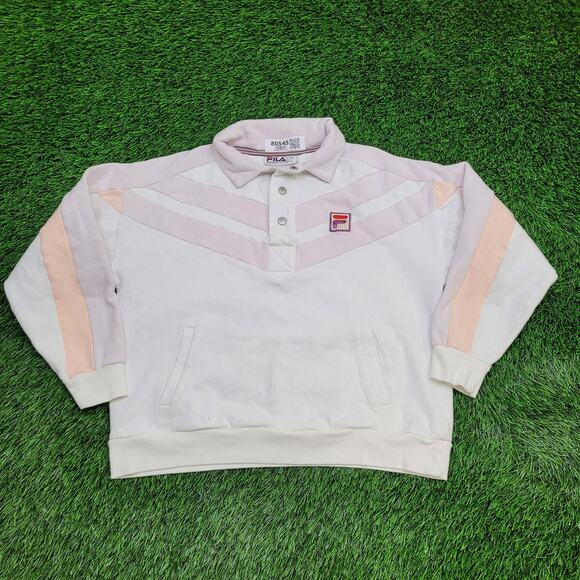 FILA Tennis Collared Sweatshirt Womens Large 22x22 Boxy - Picture 1 of 14